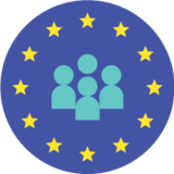 Blauer Button Europa-Flagge mit Menschen