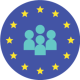 Blauer Button Europa-Flagge mit Menschen
